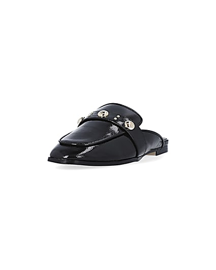 360 degree animation of product Black studded backless loafers frame-23