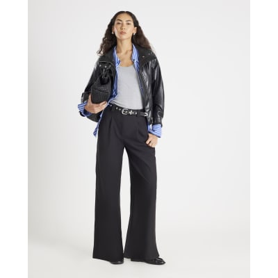 Black Studded Belt Wide Leg Trousers