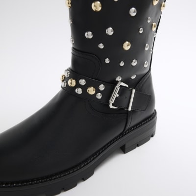 Gold studded biker fashion boots