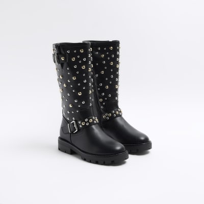 Gold studded hot sale biker boots