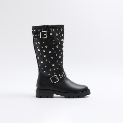 Studded black store biker boots