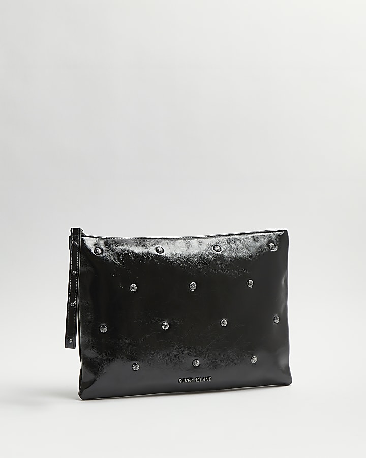 Black studded clutch bag