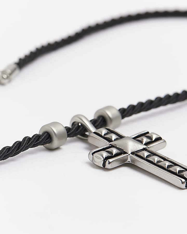 Black studded cross necklace