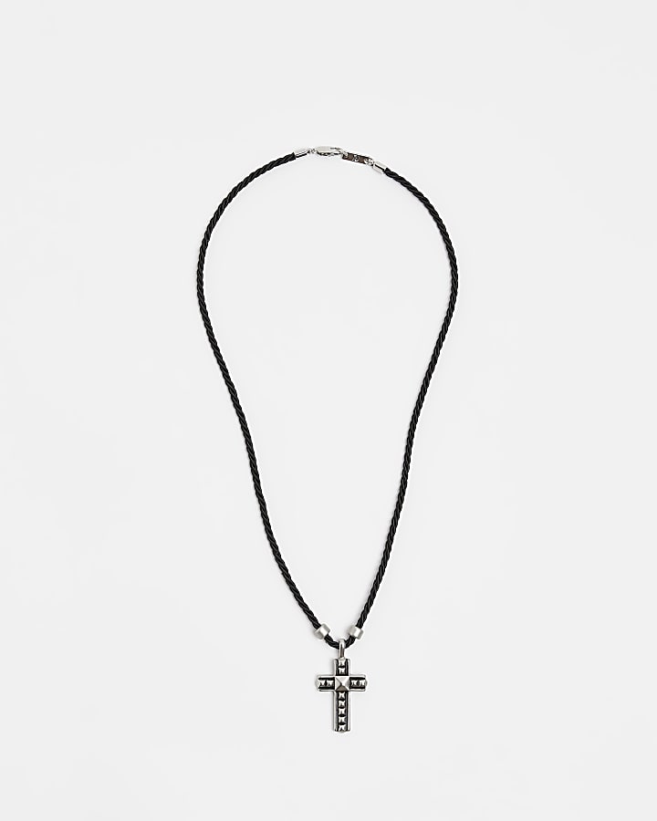 Black studded cross necklace