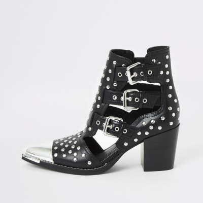Black studded cut out western boots