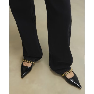 Black Studded Flat Pumps