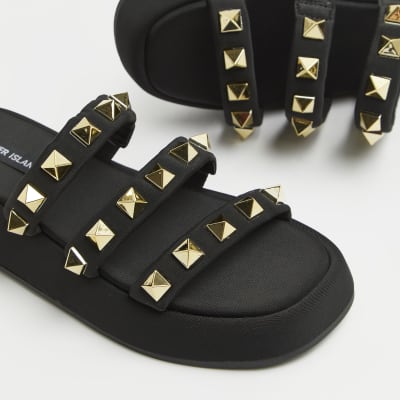 black flatform sliders