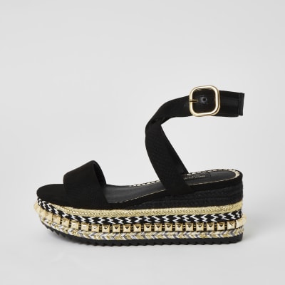 river island black and gold sandals