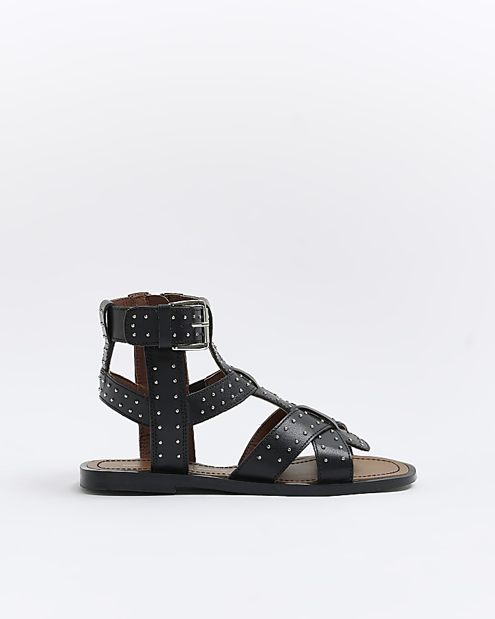 Black studded gladiator sandals