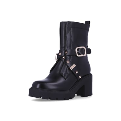 Black studded clearance heeled ankle boots