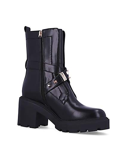 360 degree animation of product Black studded heeled ankle boots frame-17