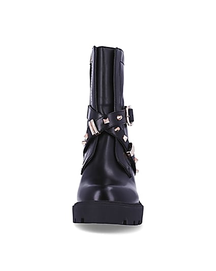 360 degree animation of product Black studded heeled ankle boots frame-21
