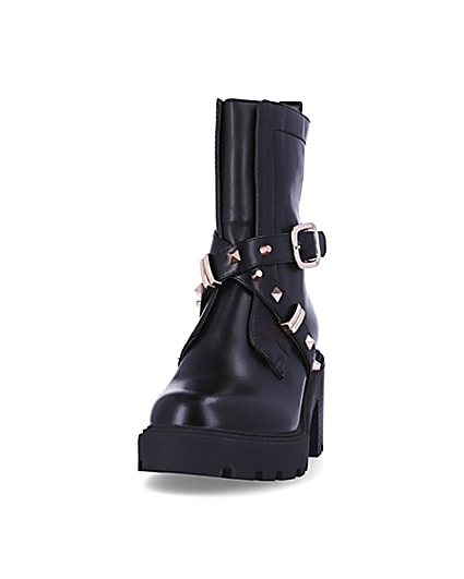 360 degree animation of product Black studded heeled ankle boots frame-22