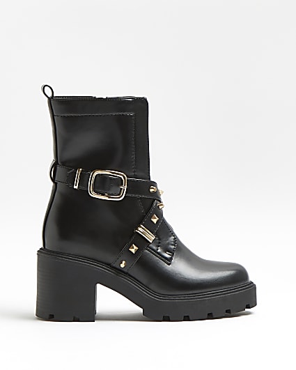 Black studded heeled ankle boots