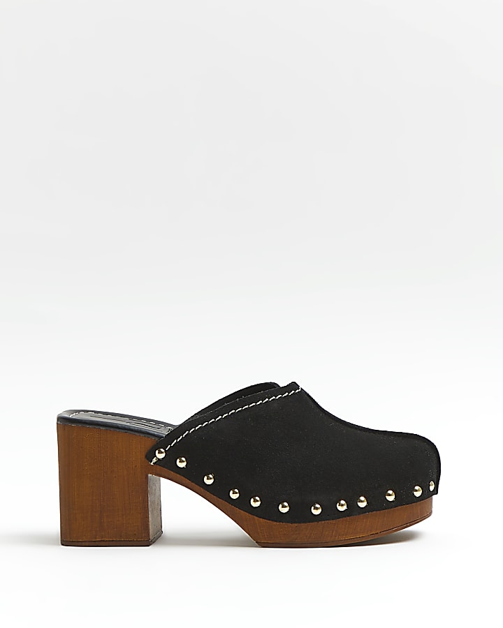 Black studded heeled clogs