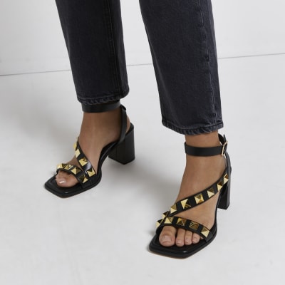 Studded black outlet heeled sandals