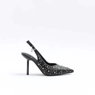 Black studded best sale kitten heels