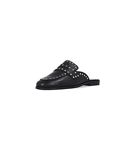 360 degree animation of product Black studded leather backless loafers frame-0
