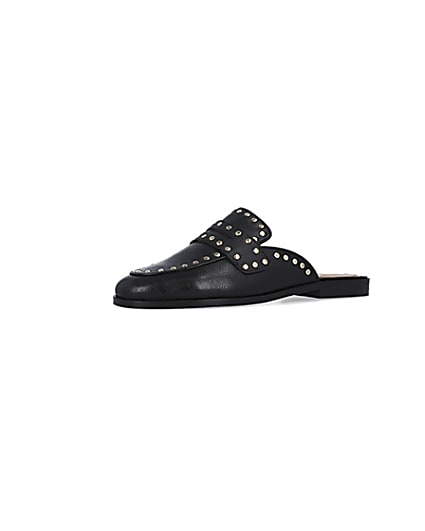 360 degree animation of product Black studded leather backless loafers frame-1