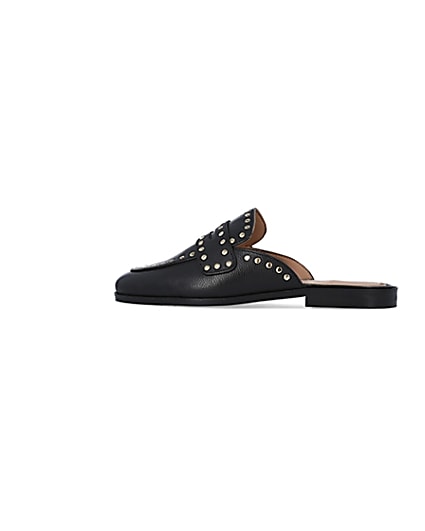 360 degree animation of product Black studded leather backless loafers frame-4