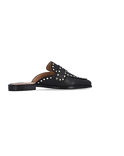 360 degree animation of product Black studded leather backless loafers frame-14