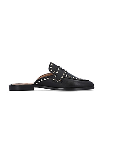 360 degree animation of product Black studded leather backless loafers frame-15
