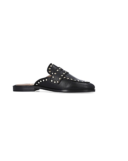 360 degree animation of product Black studded leather backless loafers frame-16