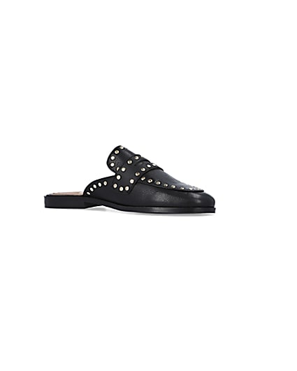 360 degree animation of product Black studded leather backless loafers frame-17