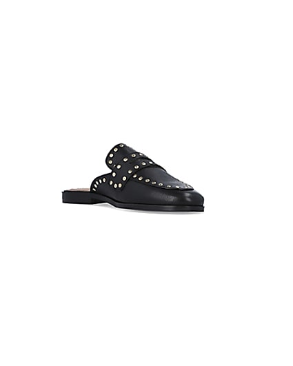 360 degree animation of product Black studded leather backless loafers frame-18