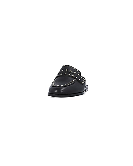 360 degree animation of product Black studded leather backless loafers frame-22