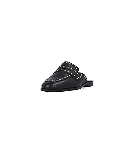 360 degree animation of product Black studded leather backless loafers frame-23