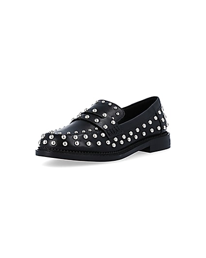 360 degree animation of product Black studded loafers frame-0