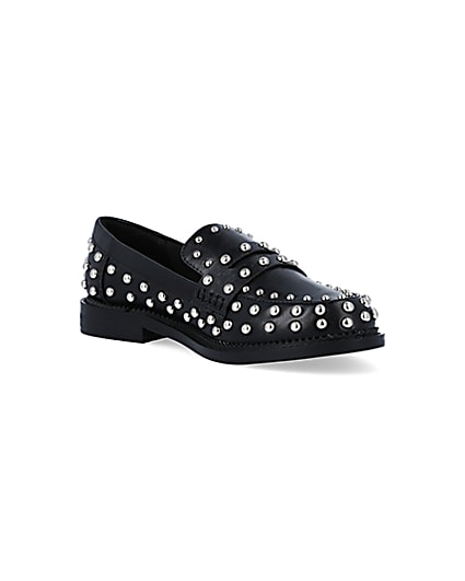 360 degree animation of product Black studded loafers frame-18