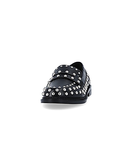 360 degree animation of product Black studded loafers frame-22