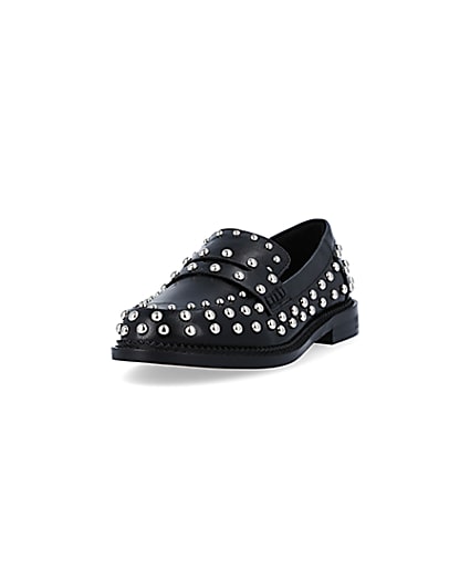 360 degree animation of product Black studded loafers frame-23