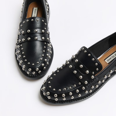 Black studded loafers River Island