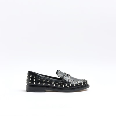 Womens black 2024 studded loafers