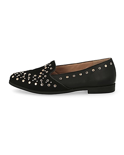 360 degree animation of product Black studded loafers frame-3