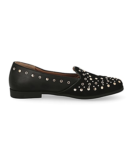 360 degree animation of product Black studded loafers frame-15