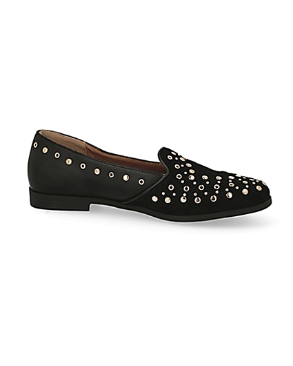 360 degree animation of product Black studded loafers frame-16