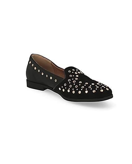 360 degree animation of product Black studded loafers frame-18