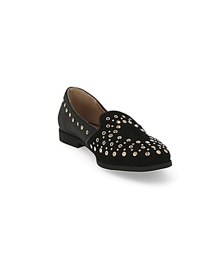 360 degree animation of product Black studded loafers frame-19
