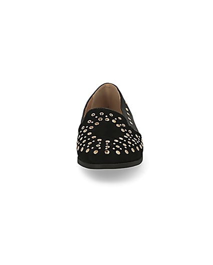 360 degree animation of product Black studded loafers frame-21