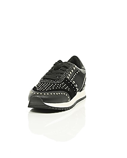 360 degree animation of product Black studded runner trainers frame-2