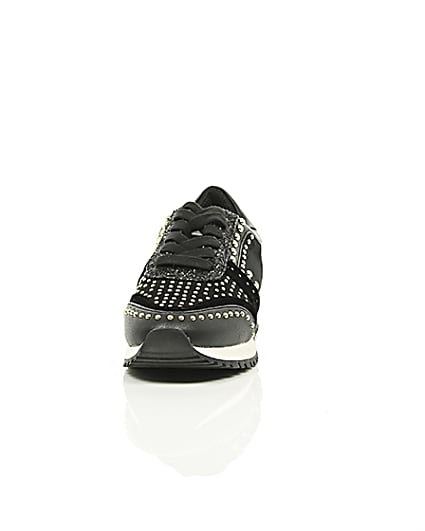 360 degree animation of product Black studded runner trainers frame-3