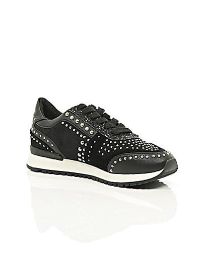 360 degree animation of product Black studded runner trainers frame-7