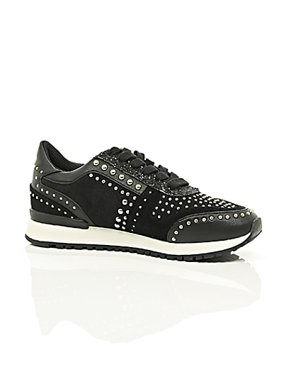 360 degree animation of product Black studded runner trainers frame-8