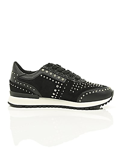 360 degree animation of product Black studded runner trainers frame-9