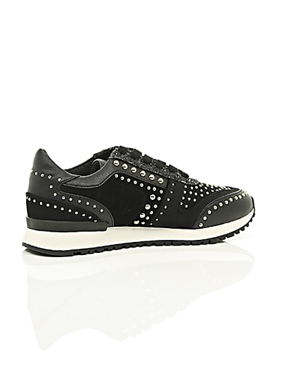 360 degree animation of product Black studded runner trainers frame-11
