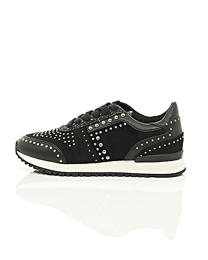360 degree animation of product Black studded runner trainers frame-21